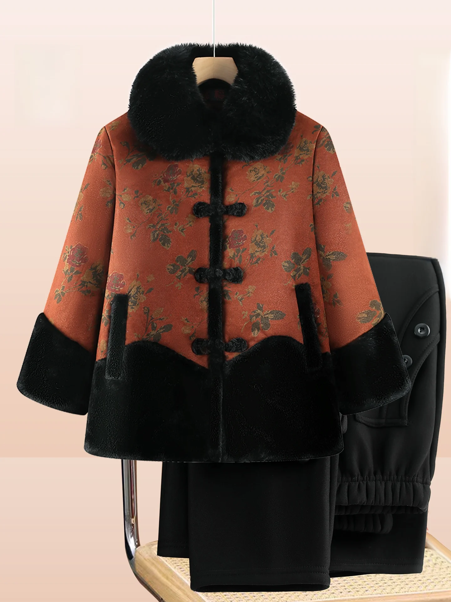 

New 2025 Thiened Winter Outerwear for ly Women Faionable Fur Collar Cotton Coat Generous Fit Long Pants Single Button