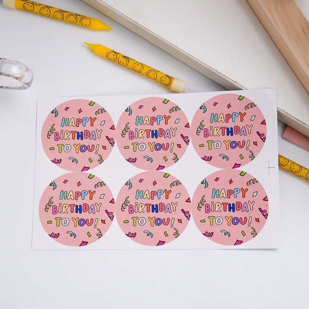 60pcs Pink Happy Birthday Stickers Round Adhesive Decorative Seal Labels for Gift Wraps Birthday Party Baby Shower Envelope Seal