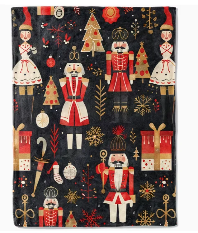 Ultra-Soft Nutcracker Christmas Tree Throw Blanket - Versatile Fleece Throw for Sofa Bedroom Festive Holiday Decor Blanket s