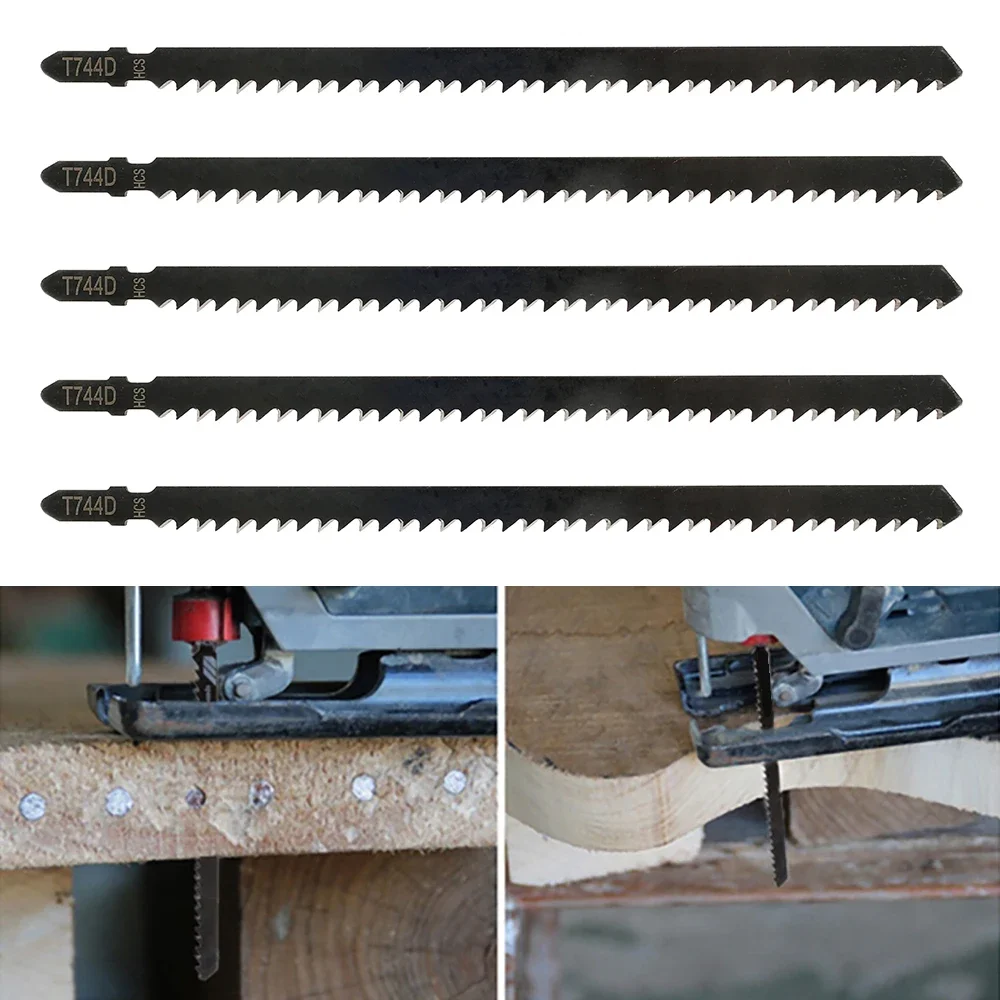 5Pcs Jigsaw Blades HCS T744D Jig Saw Blades For Fast Cutting Straight Cutting T-Shank Jigsaw Blade For Wood Plastic Fast Cutting