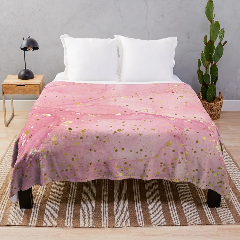 

Cute Light Pink Gold Stars Marble Throw Blanket Fashion Sofas Beach Blankets