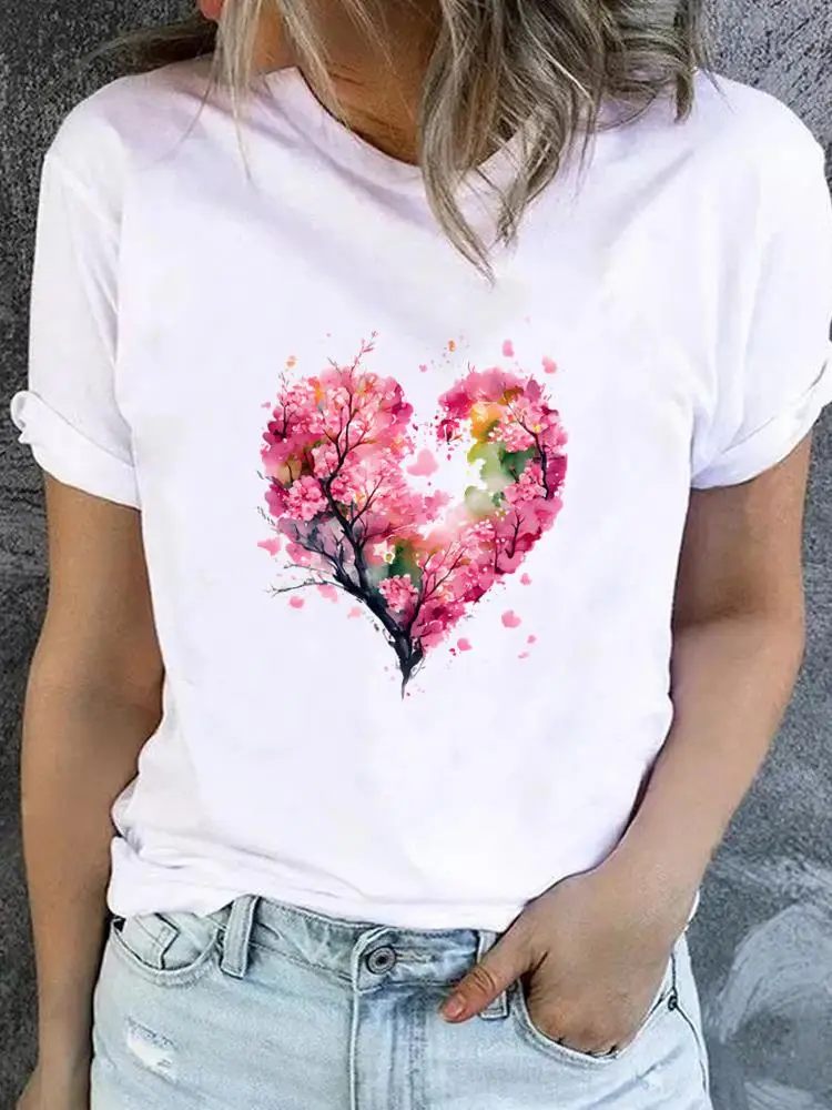 Flower Sweet Trend Cute 90s T-shirt Ladies Fashion Basic Women Graphic Short Sleeve Clothing Tee Top Clothes Print T Shirt