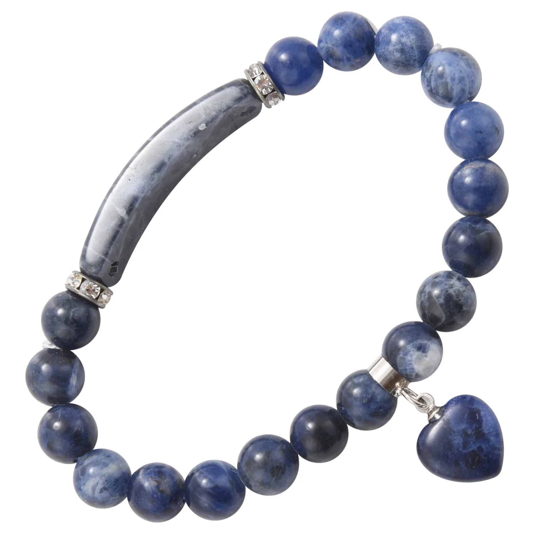 Natural Blue Stone Beads Fashion Blue White Point Semi-Precious Stone Elastic Bead String Bracelet Small Love Pendant