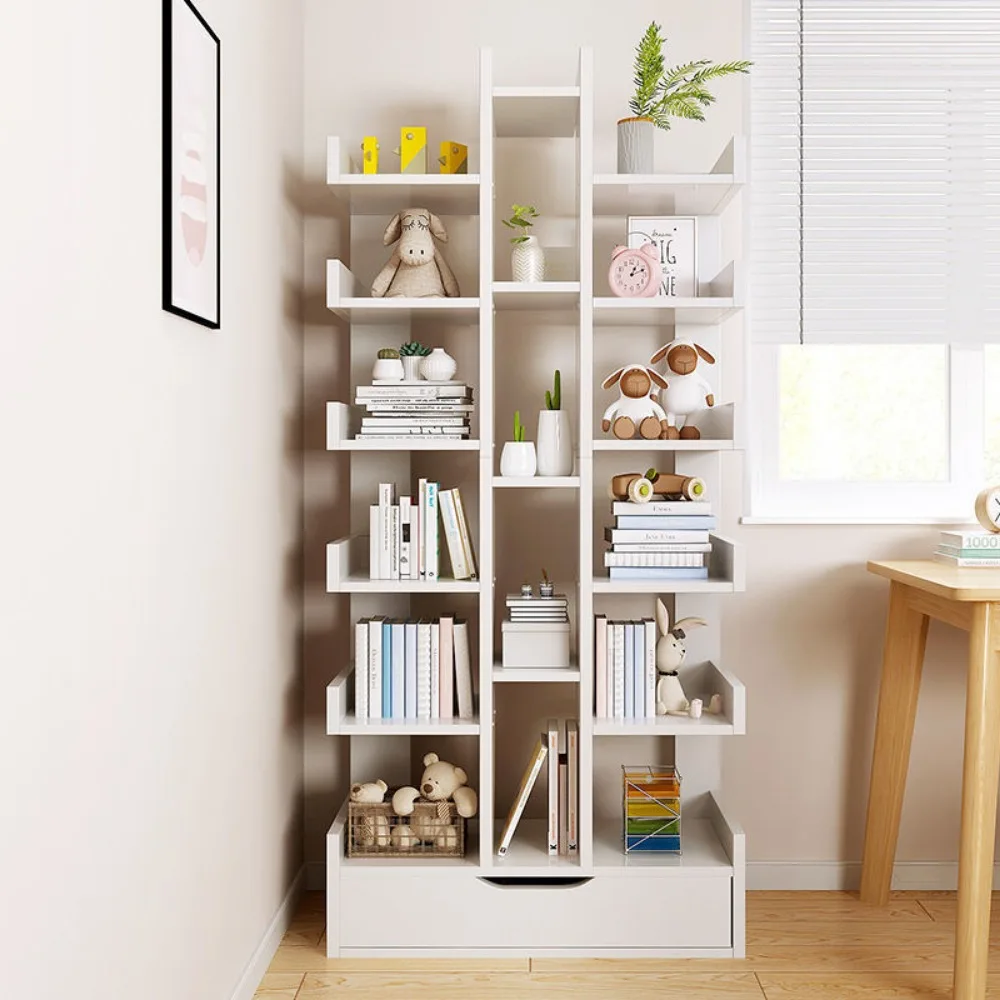 Floor To Ceiling Simple Bookshelf With Drawer Economical Living Room Storage Cabinet Outdoor Bookshelves Simple Kids Bookcase