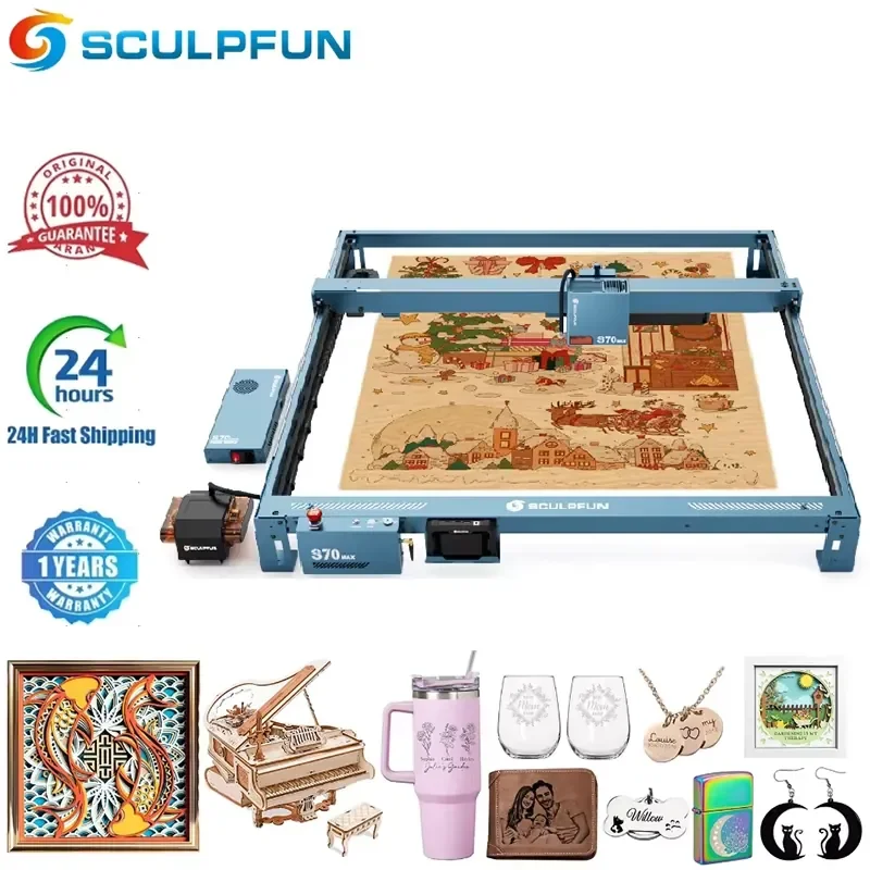 

SCULPFUN S70 Max 70W Laser Engraver Cutting Machine With Air Assist Kit 830 * 800mm Engraving Area Support Auto-Focus Offline