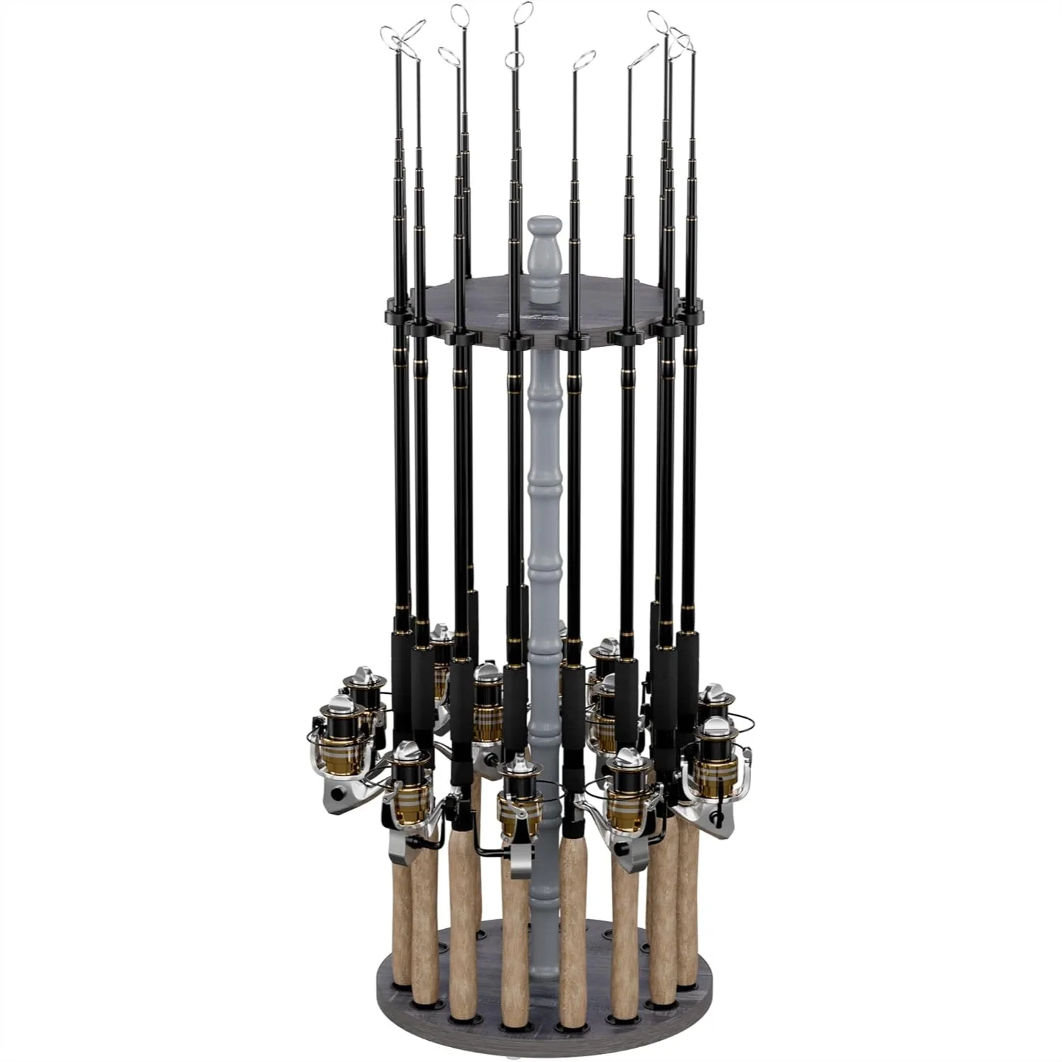 

16 Rod Fishing Rod Holder for Garage Organization, Space Saving Storage for Poles, Reels & Gear, Wood Construction