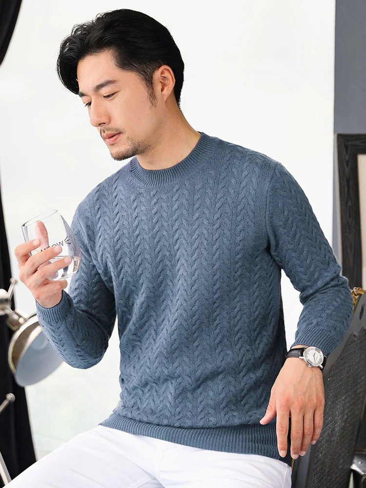 

Men's mid-neck sweater and half-neck twist knitting autumn and winter men's long-sleeved solid color knitted cashmere sweater