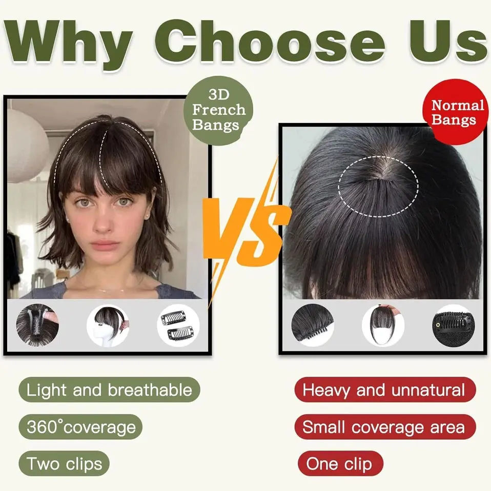 S-noilite 2,4 "x 3,15" flequillo de aire 100% cabello humano Topper línea de cabello Natural para mujeres Clip en postizos 10g flequillo ligero 10"