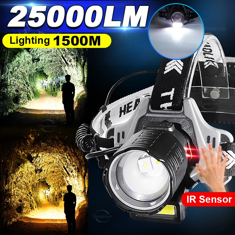 

Powerful LED Headlight Equipped With Sensor USB Rechargeable Headlight And Paired With COB Light Camping Fishing Head Flashlight