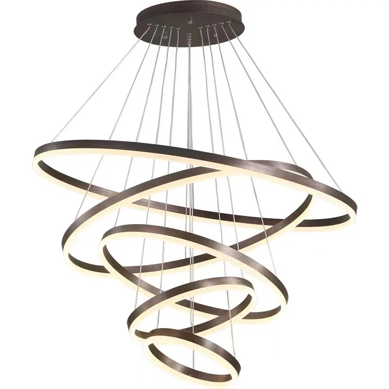 Modern Aluminum Light Emitting Diode Line Chandelier, Acrylic Chandelier Ring Light