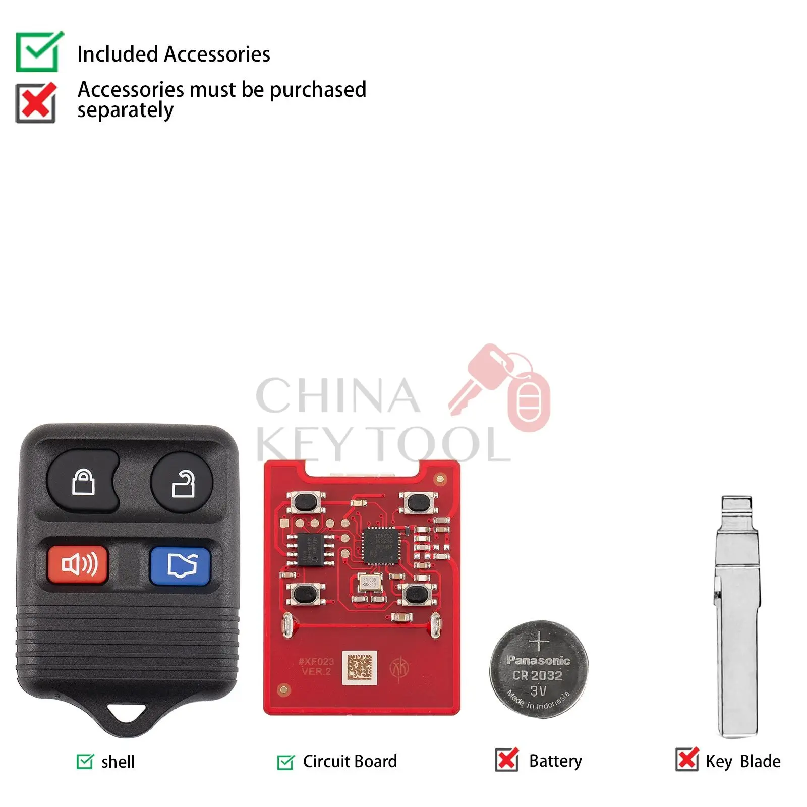 Xhorse 2nd Generation Wire Remote Key for Ford Type 4 Button XKFO02EN XKFO22EN Global Version