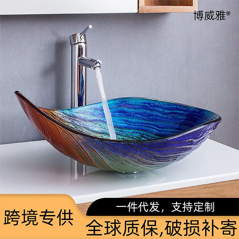 

Bowiya bathroom manufacturers wholesale water drop art stage basin hotel wash tempered glass