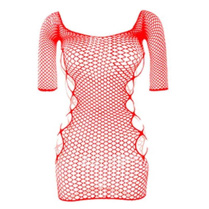 Sexy Female Dress Sleepwear Long Sleeve Clothes Ladies Summer Fishnet Short Net Skirt Lingerie Women