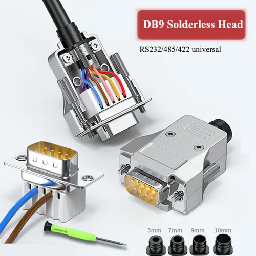 Imagen 1 del producto Mini conector DB9 sin soldadura, conector macho hembra de 9 pines, adaptador de puerto serie RS232 actualizado, enchufe Universal 485/422 de grado Industrial