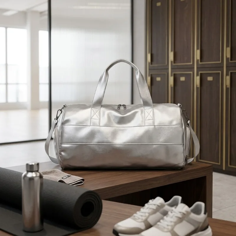 Large Capacity Gym Bag with Wet-Dry Separation, Fashion Soft PU Leather Sports Tote Crossbody Travel Carry-On Bag Convenient