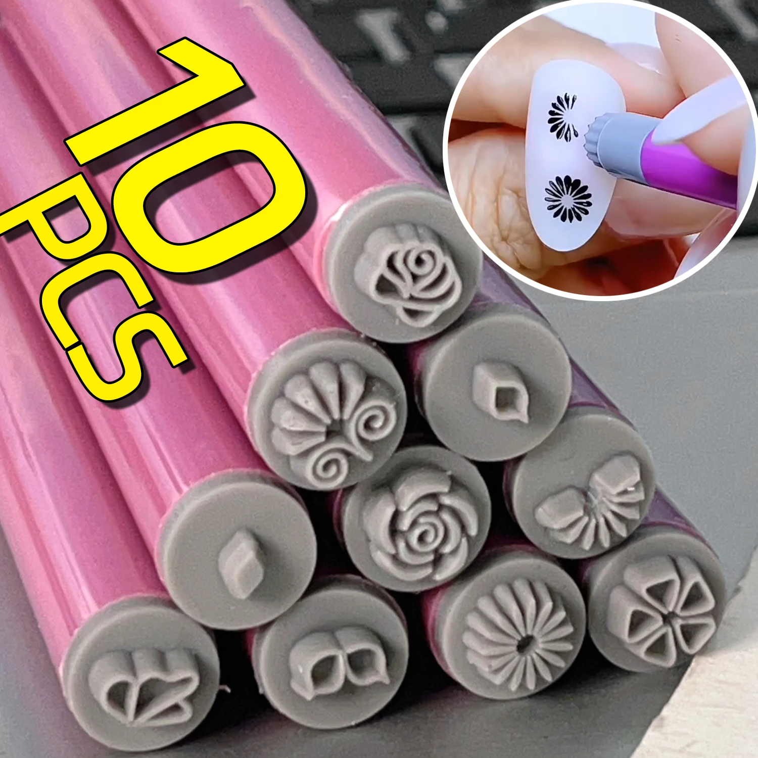 1/6/10PCS Professional Nail Art Stamp Pen Set 9D Daisy/Star/Butterfly/Heart Nail Template DIY Multifunctional Nail Painting Tool