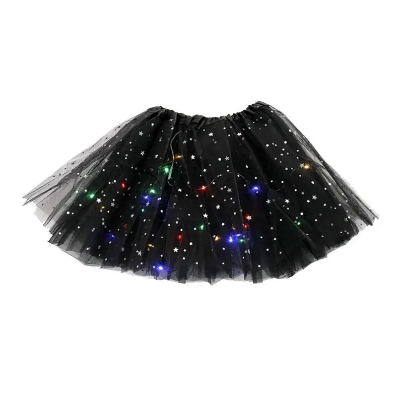 Luz LED Tutu Tule para a Princesa Meninas, Saias De Dança De Ballet, Saia Curta Bailarina, Light Up Stars Lantejoulas, Shows De Dança