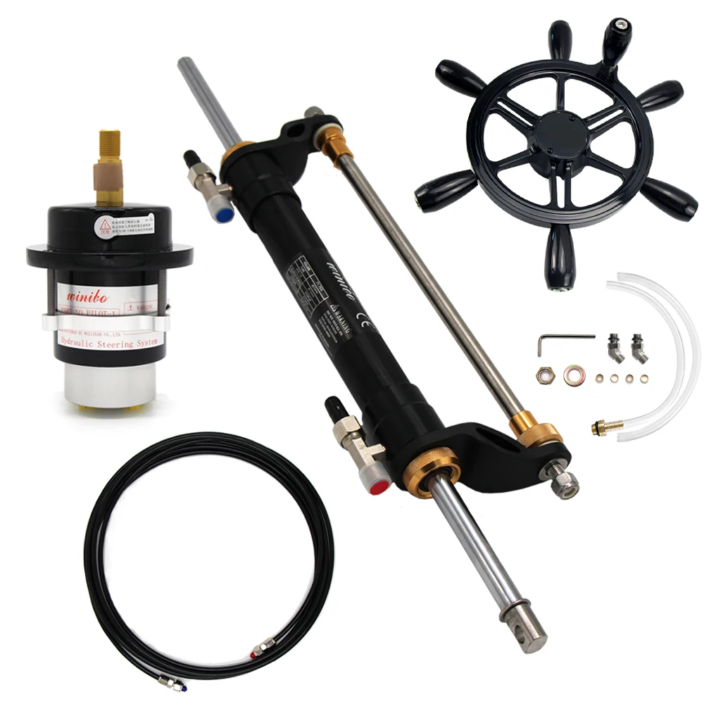 90 HP Outboard Hydraulic Steering System Stainless Steel Steering Wheel Boat Yacht Outboard Inboard Steering Kit Front Mount Use