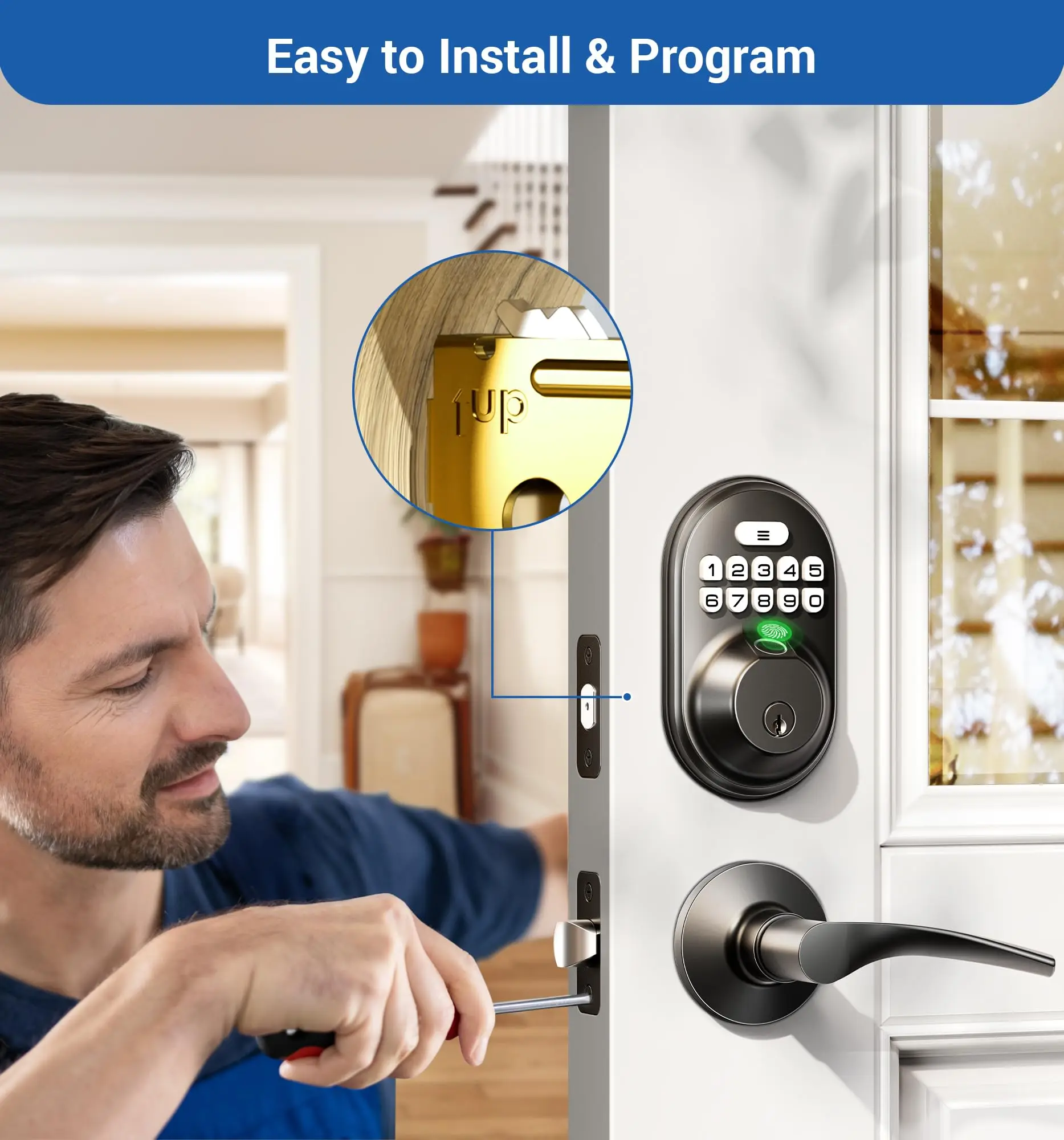 قفل باب ببصمة الإصبع من Veise مع مقابض رافعة، ولوحة مفاتيح ديدبولت إلكترونية بدون مفتاح #4