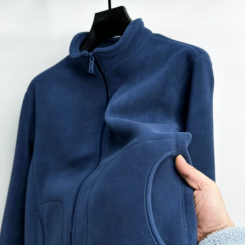 American Double-sided Fleece Zipper Cardigan Men's Jacket Stand Collar Coat Warm Autumn Winter Men's Fashion Polyester Fiber