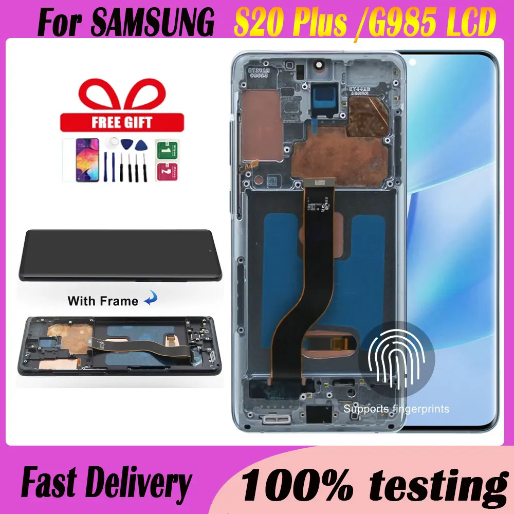 

1 PCS For AMOLED S20 Plus Screen Replacment for Samsung S20+ G985 G985F G985F/DS LCD Display Touch Screen with Frame Assembly