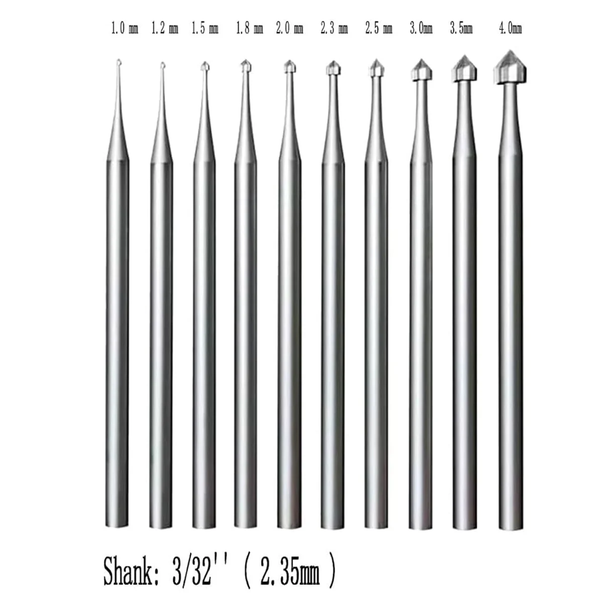 

10 Pcs Jewelry Setting Burr - 3/32Inch Shank Stone Setting Burs Cylinder - Cone Shape Lapidary Making Tools A005