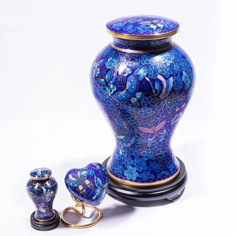 Blue Butterfly Cloisonne Mini Urn Etienne Style Souvenir Keepsake Memorial Ashes Holder Small Decorative Vase P264 Etienne