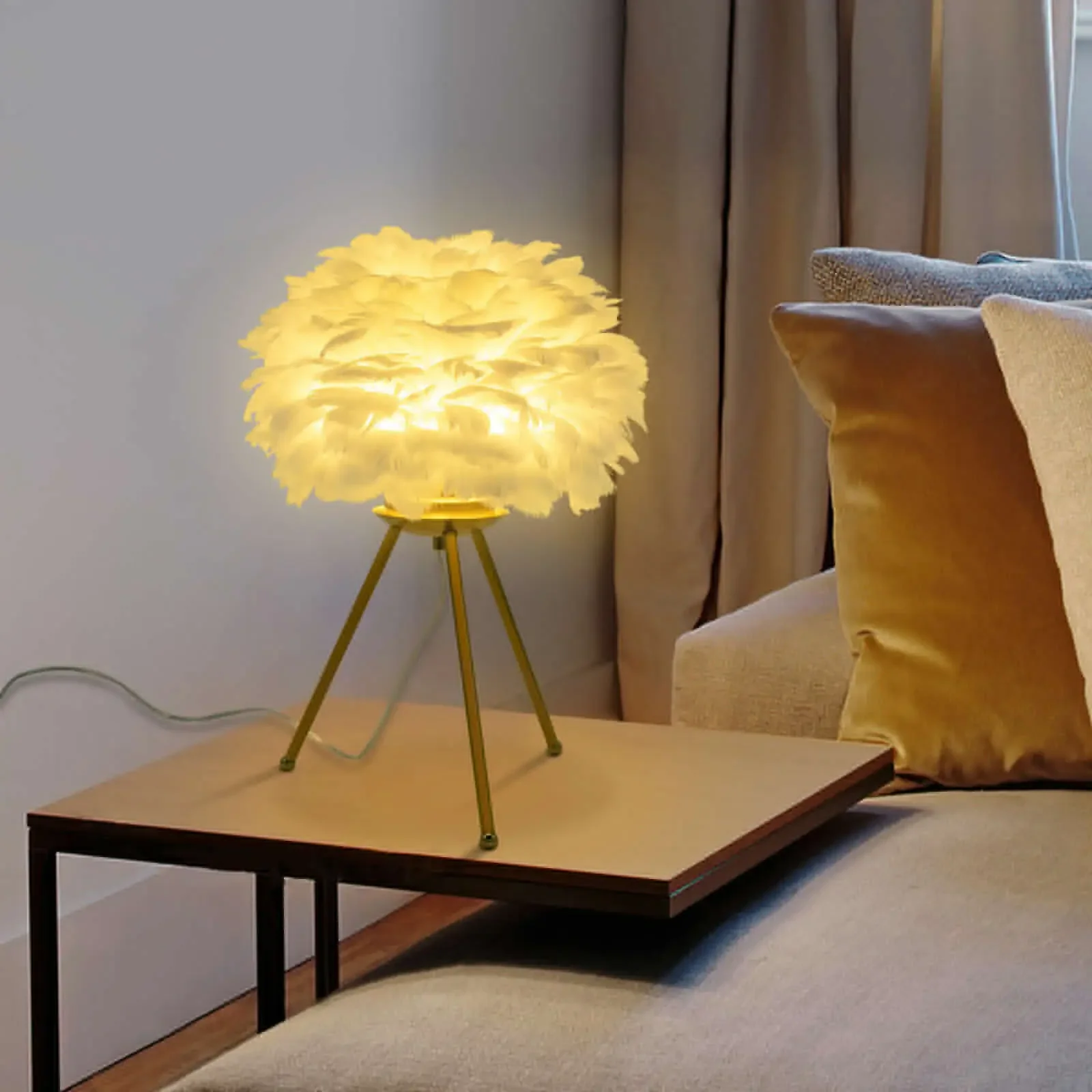 

Modern Feather Table Lamp – 110V Bedside Night Light for Bedroom