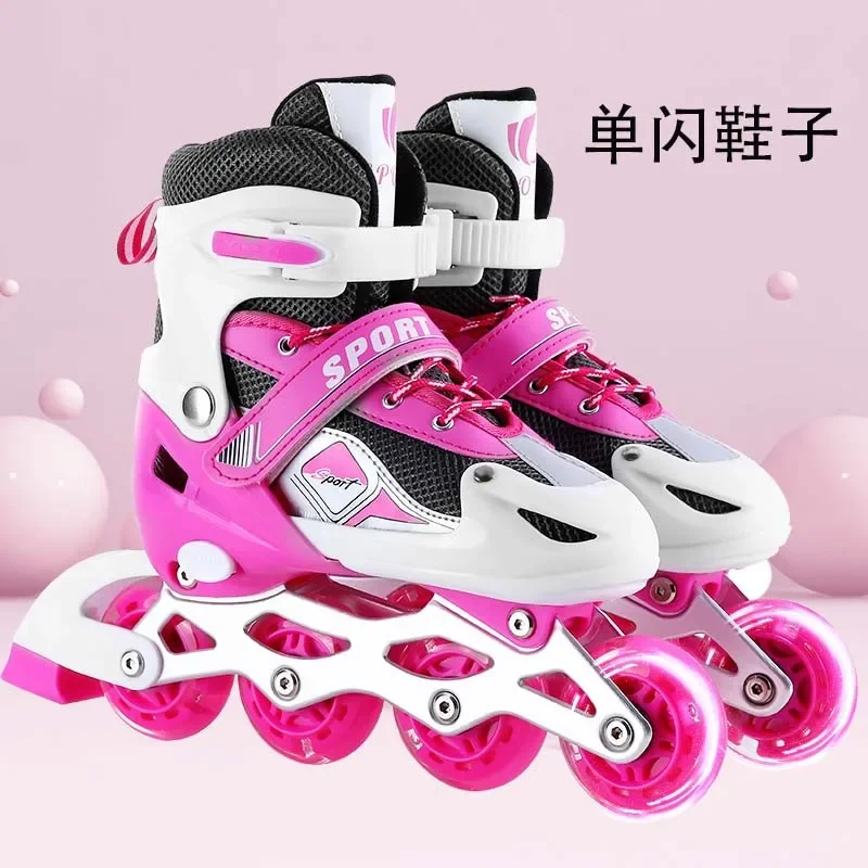 The Skating Shoes Children's Boys and Girls Single FlashPVC Skates Roller Skates Adjustable