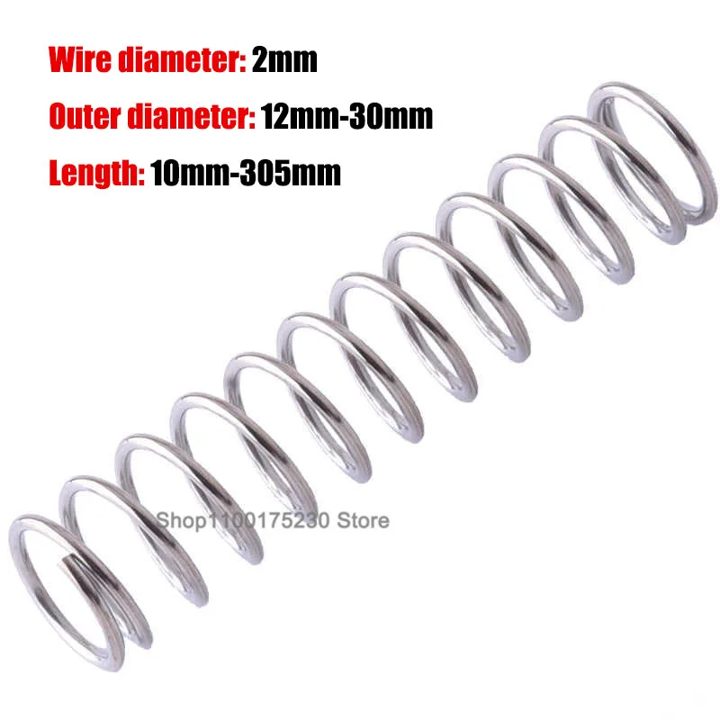 1Pcs Wire Diameter 2mm 304 Stainless Steel Compression Spring Reture Spring Y-type Coil Pressure Springs OD 12mm-30mm