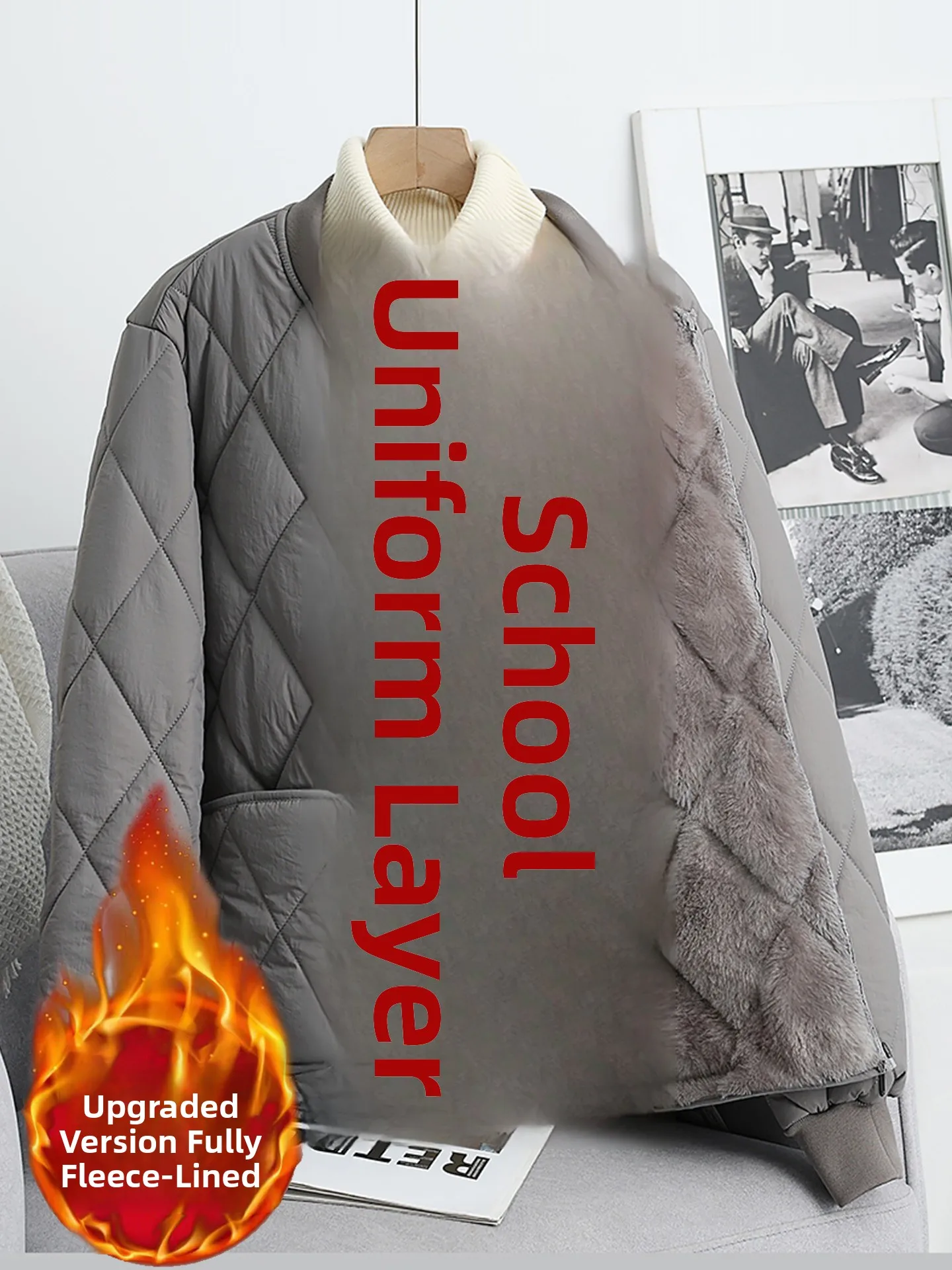 

Thiened Cotton Padded Jaet Inner Vest for Students School orm Anti-freeze Large Size down Cotton Jaet Youth Faion