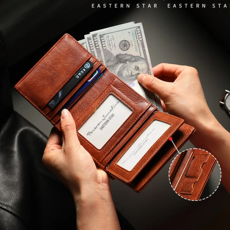 

Высококачественный роскошный мужской кошелек с блокировкой RFID, тройной держатель для карт с несколькими слотами, кожаный кошелек для монет большой емкости Billeteras Hombre
