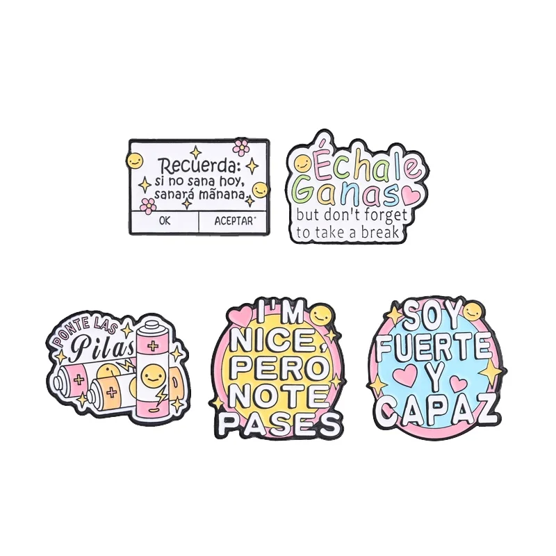 Échale Ganas But Don't Forget To Take A Break Enamel Pin Spanish Inspirational Quotes Ponte Las Pilas Soy Fuerte Y Capaz Brooch