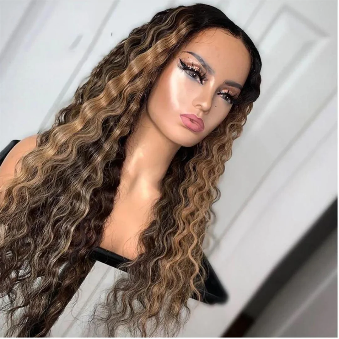 

Soft Kinky Curly 100% Human Hair Wig 18inch 150 Density Highlight Blond Natural 13x4 Lace Front Baby Hair Pre-Plucked Soft Wig