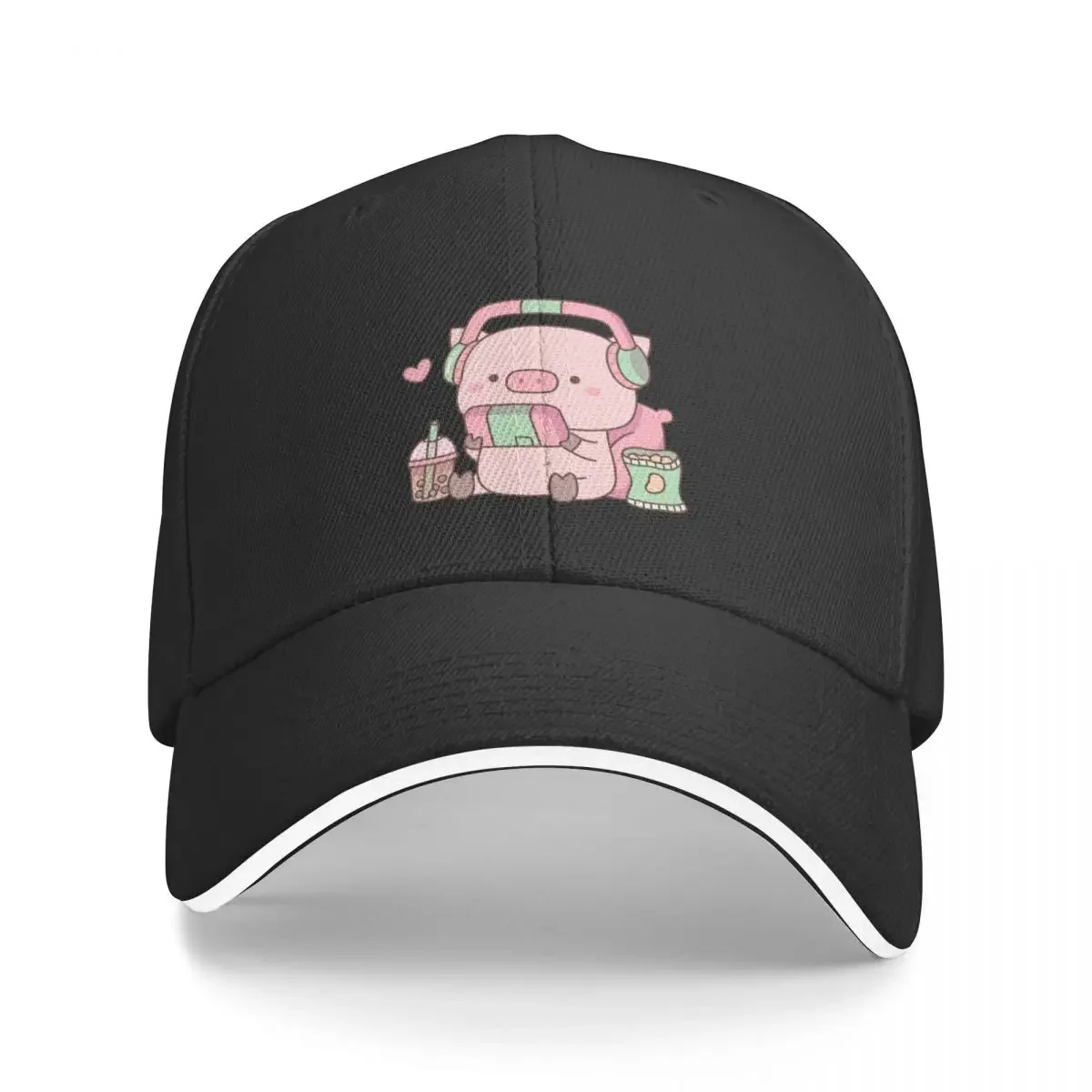 Cute Little Piggy Gamer With Headphones Baseball Cap Golf Wear Hat Man Luxury Girl Men's