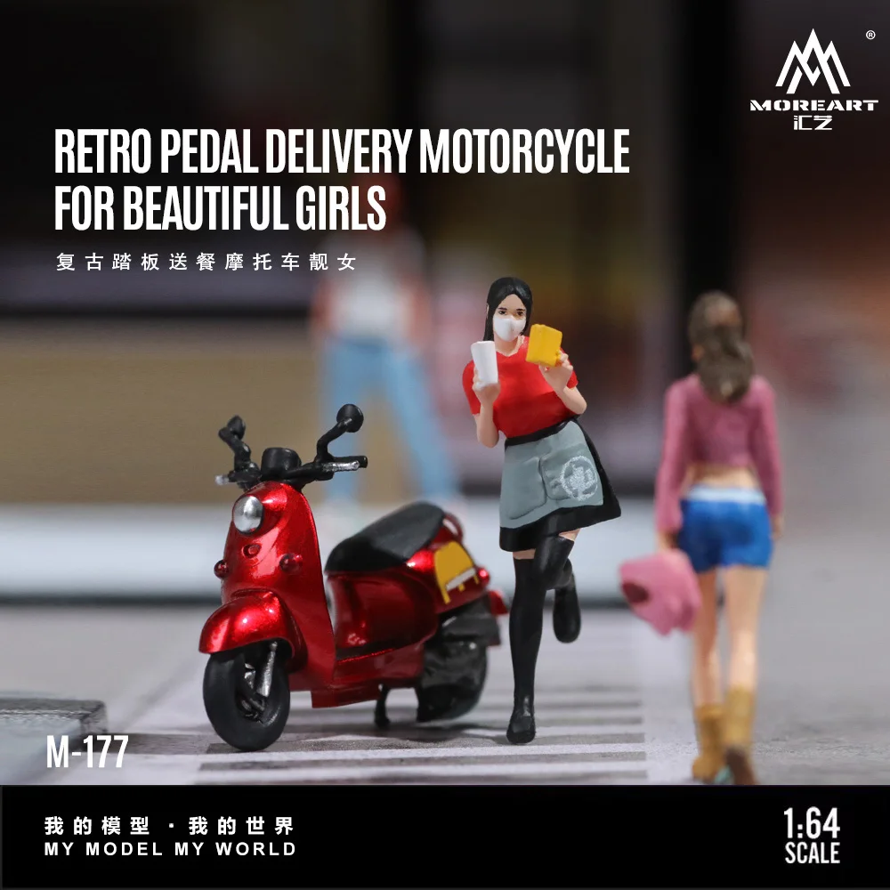 

MoreArt 1:64 Retro Pedal Food Delivery Motorcycle Beauty Figure Resin Model, Miniature Scene Decoration Gift&Display