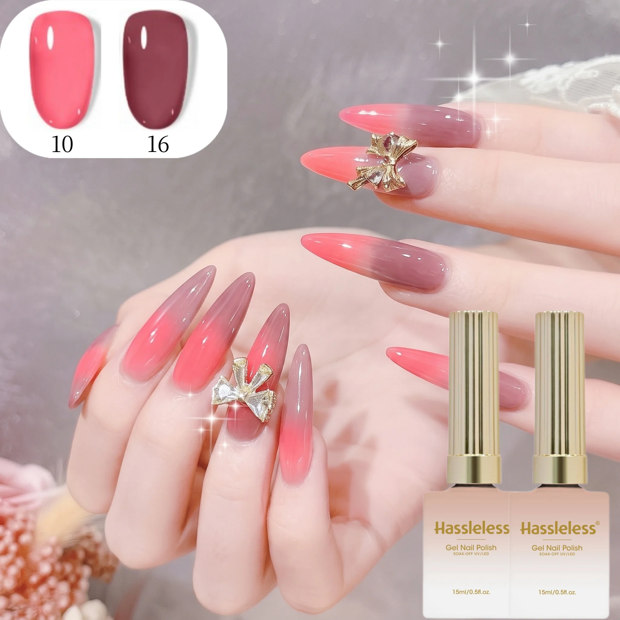 Hassleless 2Pcs Nail Polish Gel Set 15ml Jelly Pink Wine Red Translucent Nail Polish Gel Uv Removable Internet Celebrity Gradient Nail Gel