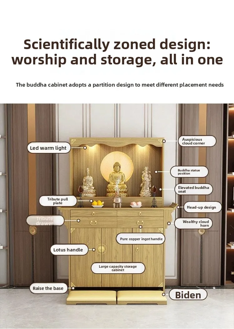 TQH Solid Wood Buddha Shrine Cabinet  Wealth Home Altar Incense Table God Worship Cabinet Shrine Altar Buddha Hall Cabinet
