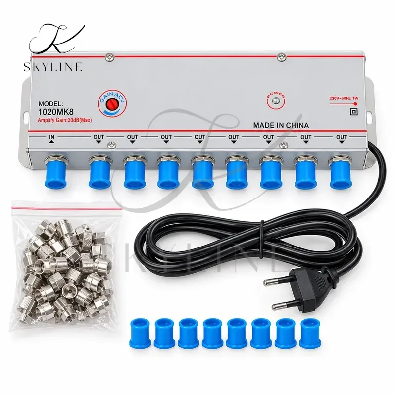 1020MK8 CATV Signal Amplifier TV Signal Amp 1IN8 OUT 20DB For Digital TV Equipments