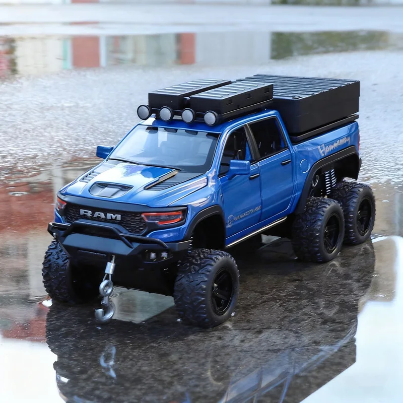 

1:32 DODGE Tyrannosaurus RAM Alloy Pickup Camper Van Car Model Diecasts Metal Off-road Vehicles Car Model Sound Light Kids Gifts