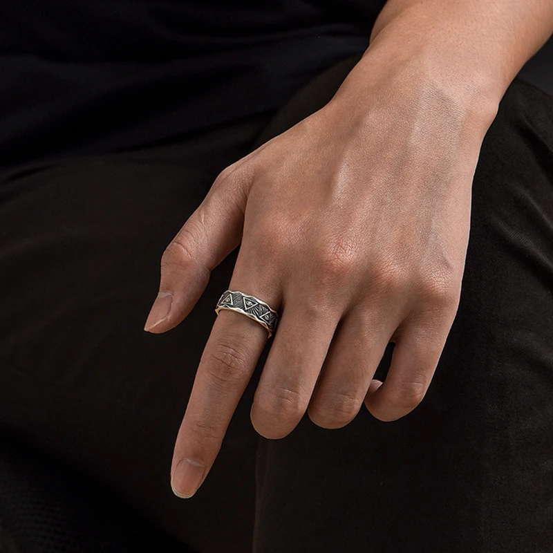 Fashion Verzilverd Mannen Ring Trend Thai Zilveren Geometrische Ogen Verstelbare Ring Voor Mannen Jongen Accessoires Partij Sieraden Geschenken