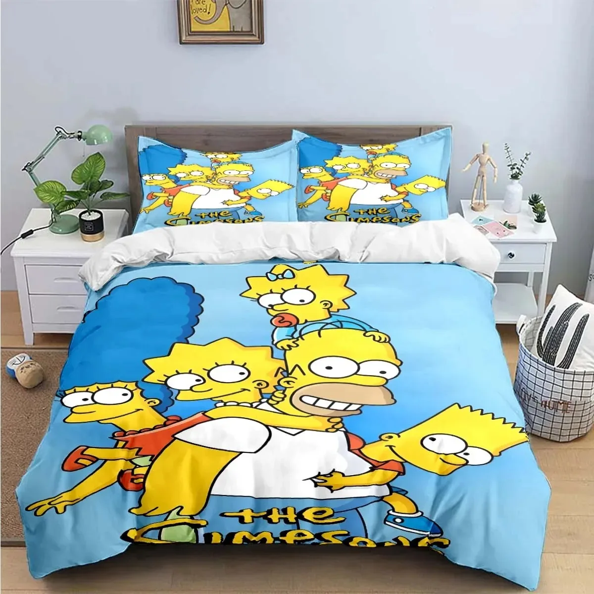 Simpsons-Bart-Lisa King Size Bedding Sets Anime Lisa Cosplay Cute Bed Quilt Covers Pillowcases Bedroom Duvet Cover Sets