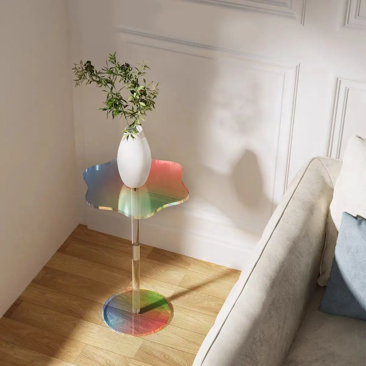 

！@Colorful Acrylic Coffee Table Transparent Small Round Table Coffee Side Table