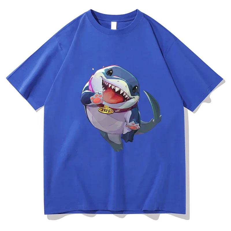 Funny jeff the landshark Print Tshirts Harajuku Streetwear 2024 Summer Short Sleeve Cotton Meme Tee-shirts Unisex Clothes Tees