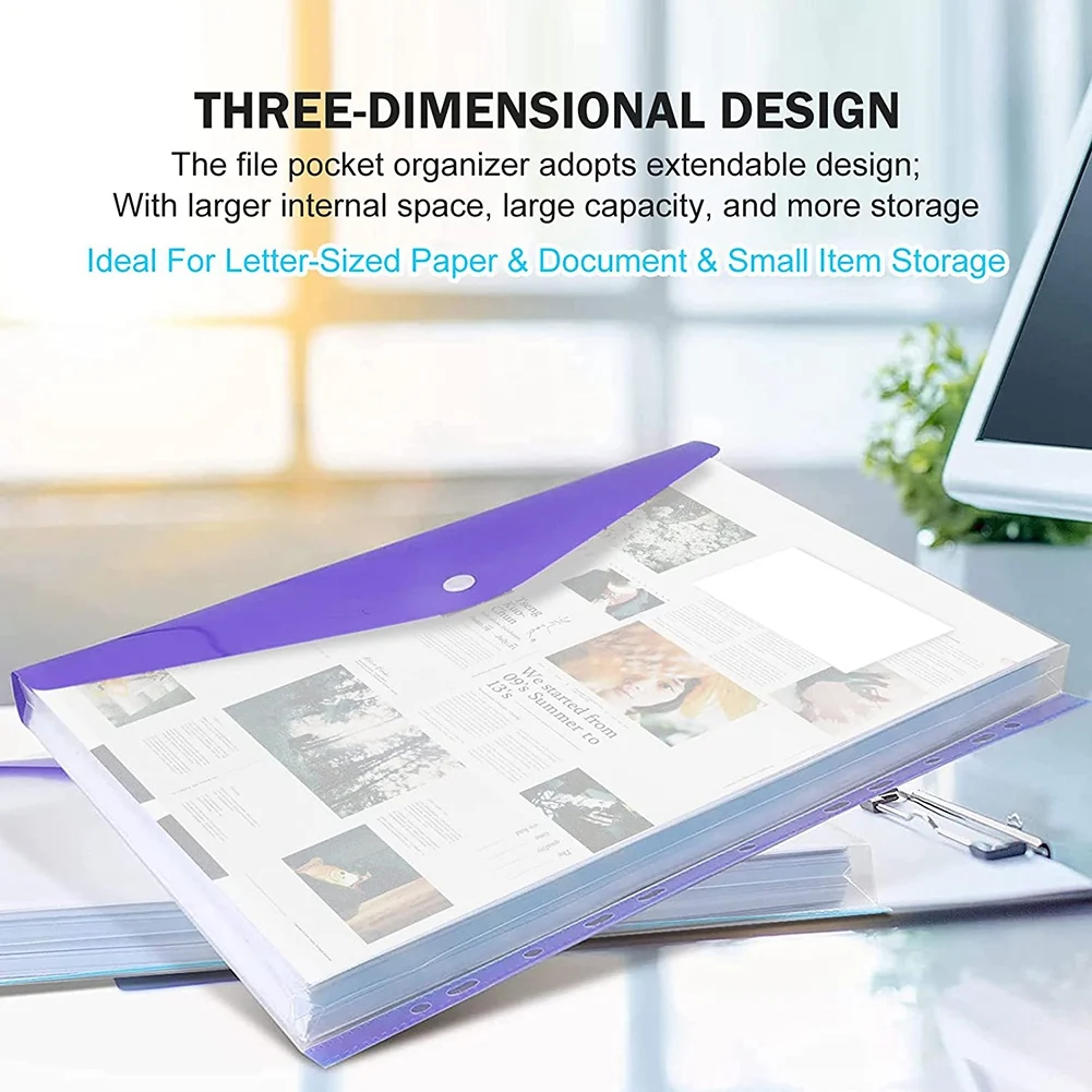 12 Packs Binder Pocket 11 Holes Expandable Binder Folders for 2/3/4 Ring Binder Plastic Envelope File Document Pouch jasmine