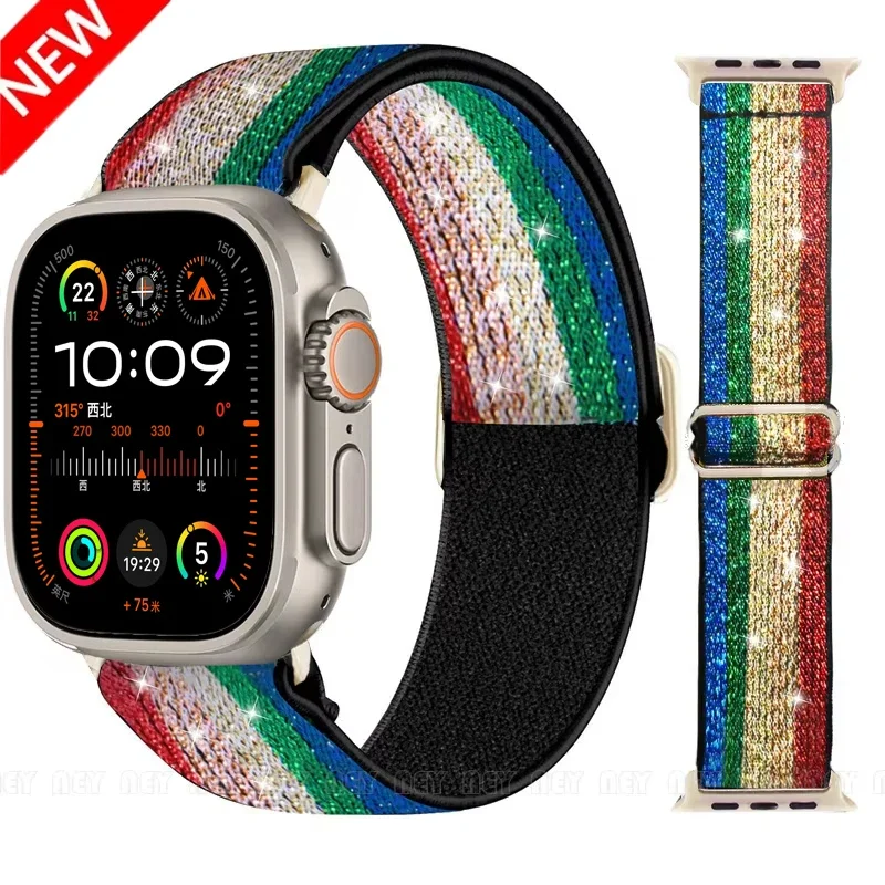 Elastic Nylon Strap for Apple watch band 44mm 40mm 45mm 41mm 42/46mm Shiny bracelet iWatch series 5 4 se 7 8 9 10 ultra 2 49mm