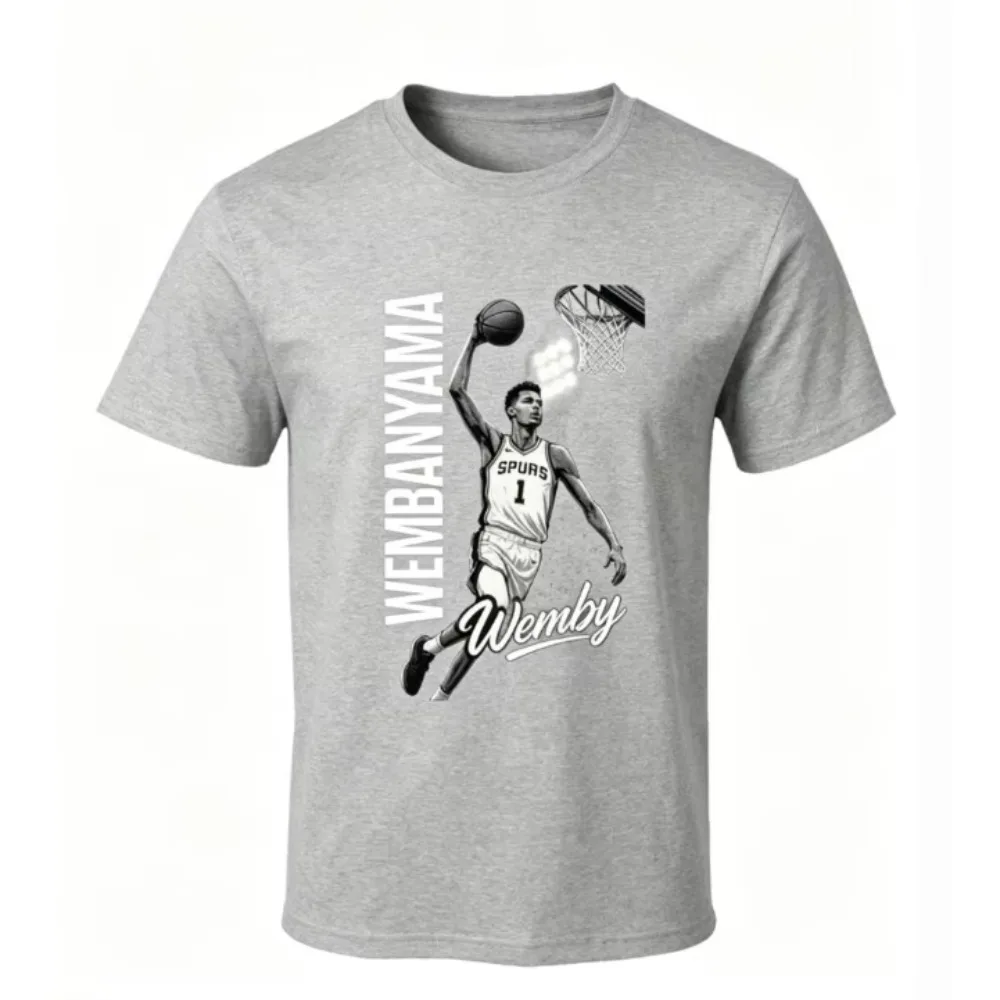 2026 New Unisex Summer Pure Cotton Short Sleeve T-shirt, Victor Wembanyama Basketball Star Print Fashion Breathable Casual Top