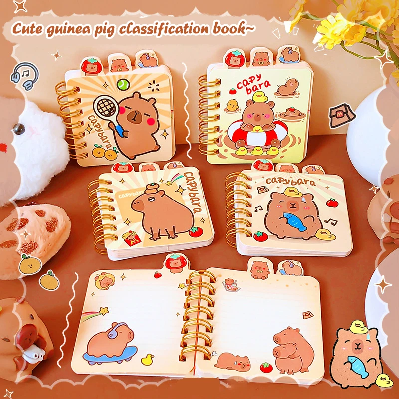 Cartoon Cute Capybara Coil Notebook Padded Notebook Portable Mini Pocket Book Diary Sketchbook School Notebooks Office Supplies