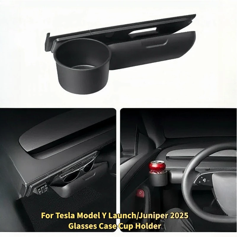 

For Tesla Model Y Juniper 2025 Dashboard Car Sunglasses Case Water Cup Holder 2-in-1 Beverage Cup Tray Storage Organizer Parts