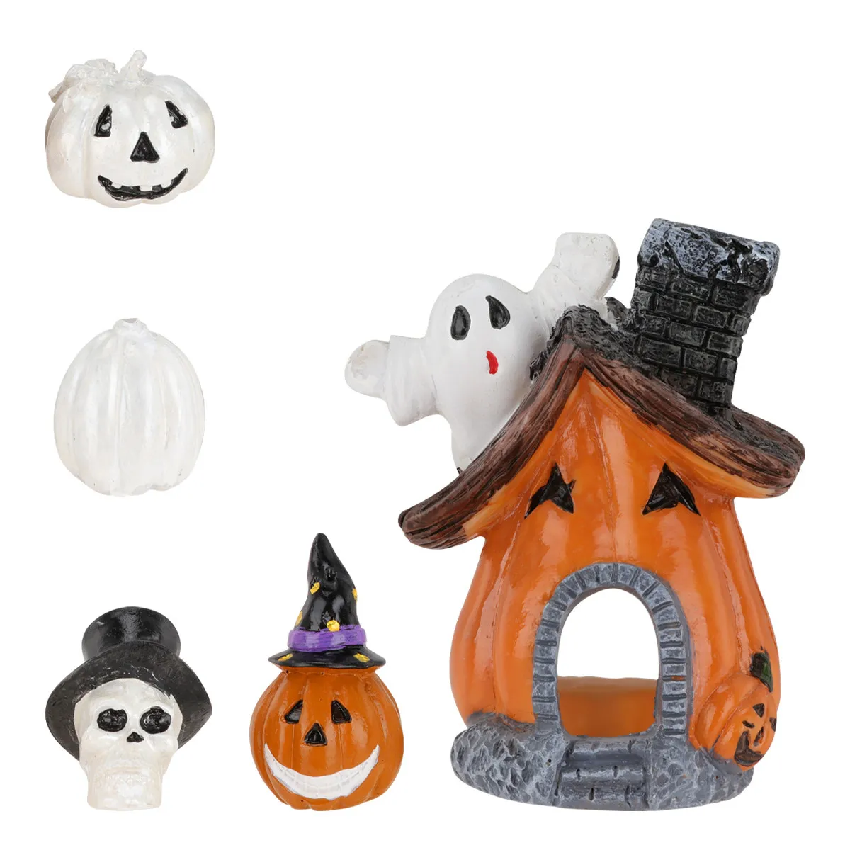 5Pcs Fish Hideout Set Halloween Aquarium Pumpkin Theme Fish Tank Ornaments Multifunctional Decorative Shelter Aquarium Ornament